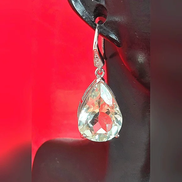 Natural Green Amethyst & Cz 925 Sterling Silver Earrings